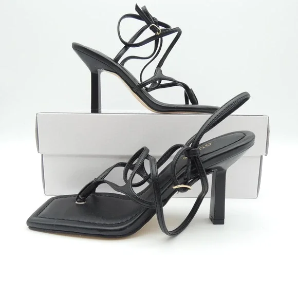 GUESS Leeba Black Strappy Square Toe Wrap Around High Heel Sandals 6.5M NEW - Picture 1 of 7